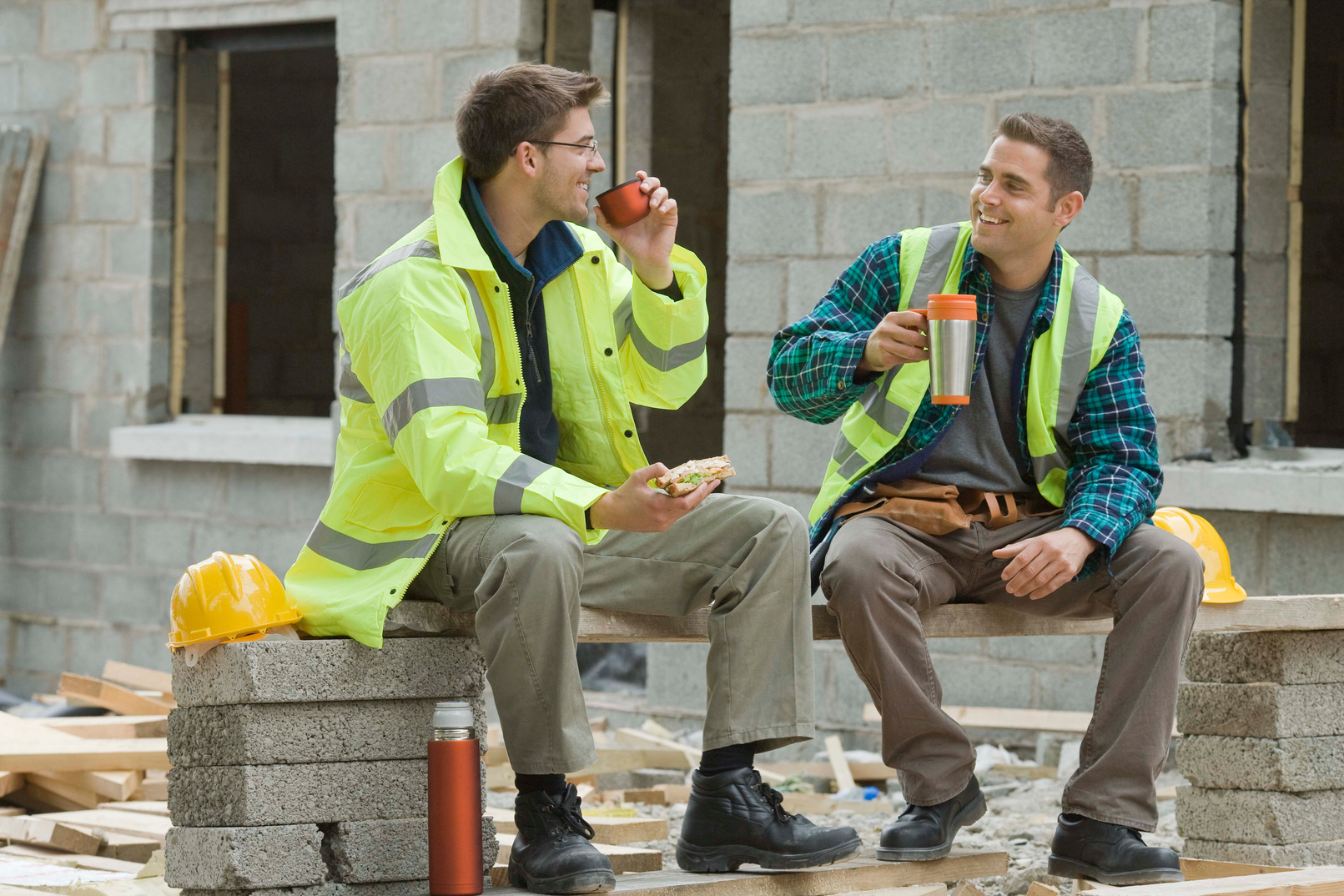 Construction workers taking a break